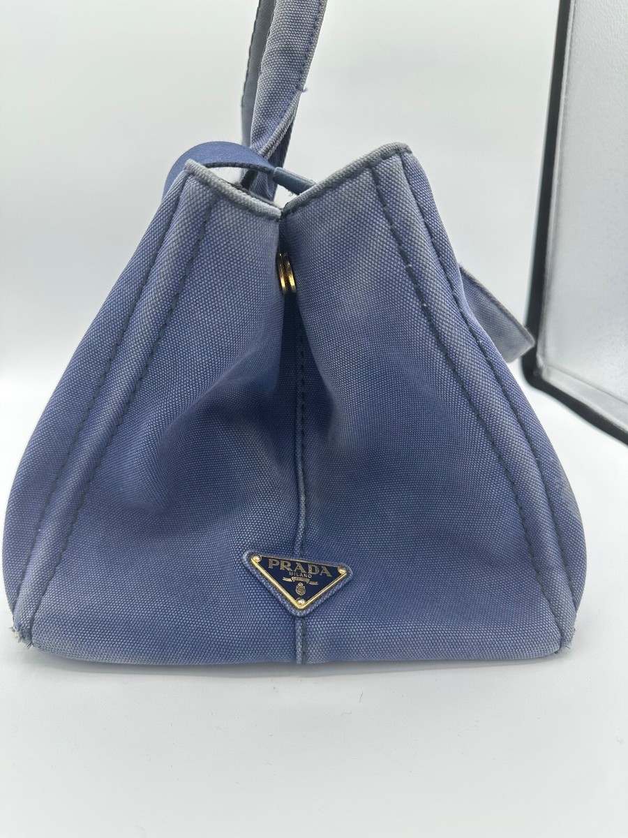 Prada Large Canapa Logo Blue Canvas Tote with shoulder strap Prada Large Canapa Logo Blue Canvas Tote with shoulder strap