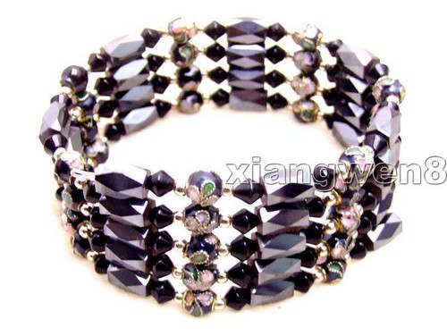 6mm Round Black Cloisonne Bracelet for Women Hematite Magnetic 28" Long Necklace - 第 1/12 張圖片