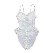 34A Lily Of France Vintage 80s Lace Cream Teddy Bodysuit Lingerie