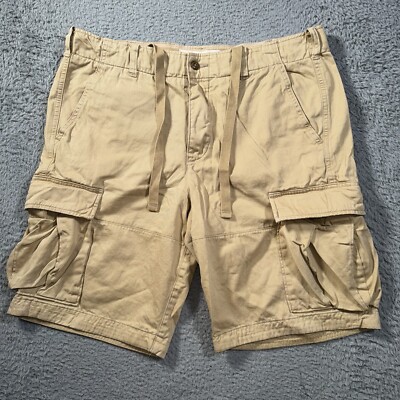 Abercrombie Fitch Cargo Shorts Mens 36 Khaki Tan Zip Up Drawstring