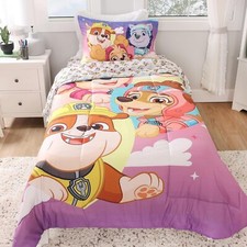 Paw Patrol Skye 4 Pc Kids Bed Sheet Set - Reversible Comforter Twin Bed in Bag