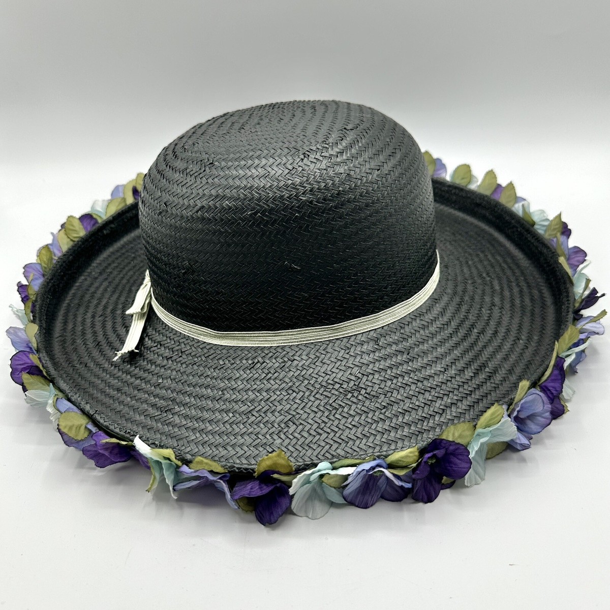 Giovannio New York Wide Brimmed Black Straw Church Hat w  display picture 3