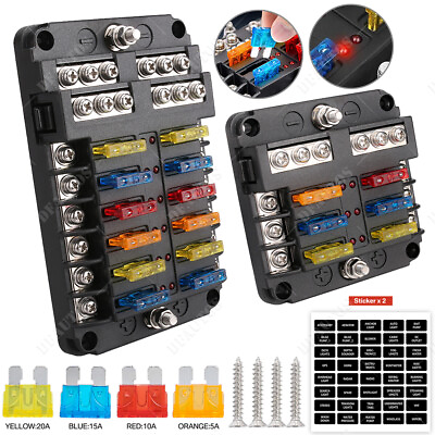 #ad 6 12 Way Blade Fuse Box Block Holder LED 12V Car Boat Power Distribution Panel $9.99
