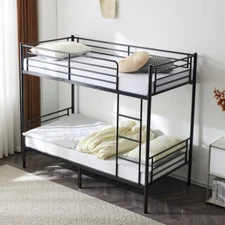 Metal Bunk Beds Frame over Twin Ladder Kids Adult Children Bedroom Black/White