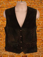 VINTAGE DARK BROWN WAISTCOAT JACKET SMALL PIGSKIN LEATHER MENS SLEEVELESS BUTTON