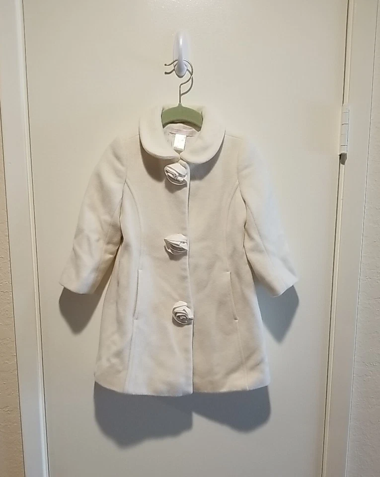 Janie and Jack Ivory Baby Girls Dress Coat 12 To 24M Wool Blend Lined Snaps - Image 2 of 4