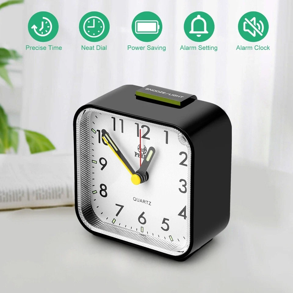 LED Desk Alarm Clock Nightlight Snooze Quiet Non Ticking Battery Powered Bedroom - Image 2 of 4