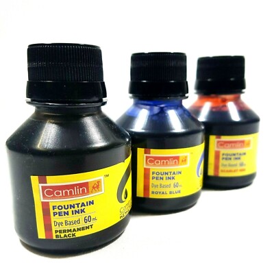 Camlin Fountain Pen Ink Bottle Drawing Dip Brush Airbrush Dye Based Refil Camel