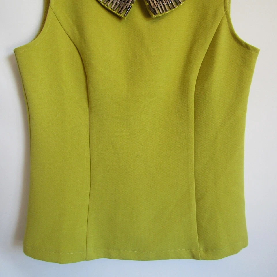 NWT Valley Girl 10 Chartreuse Green Metallic Beaded Suiting Top/Blouse - image 4 of 4