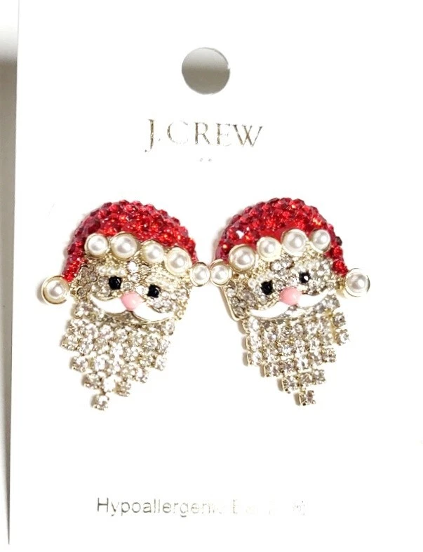 J.Crew Factory Santa Pave Crystal Earrings Crystal Red Gold Plated Brass NWT - Image 2 of 4