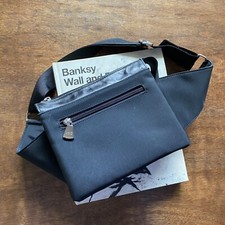 Black Leather And Nylon Waist Bag Adjustable Fanny Pack Strap