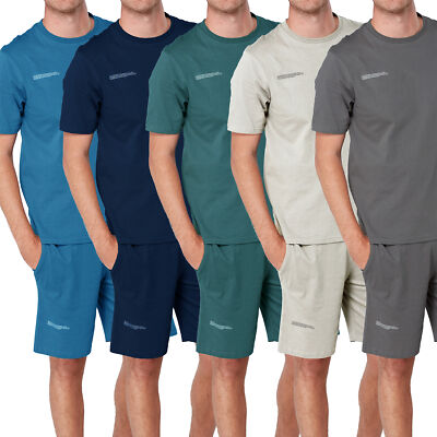Men's Cotton Blend Pyjama Set - Short Sleeve Top & Drawstring Pants, Loungewear (UK Sizes S-3XL)
