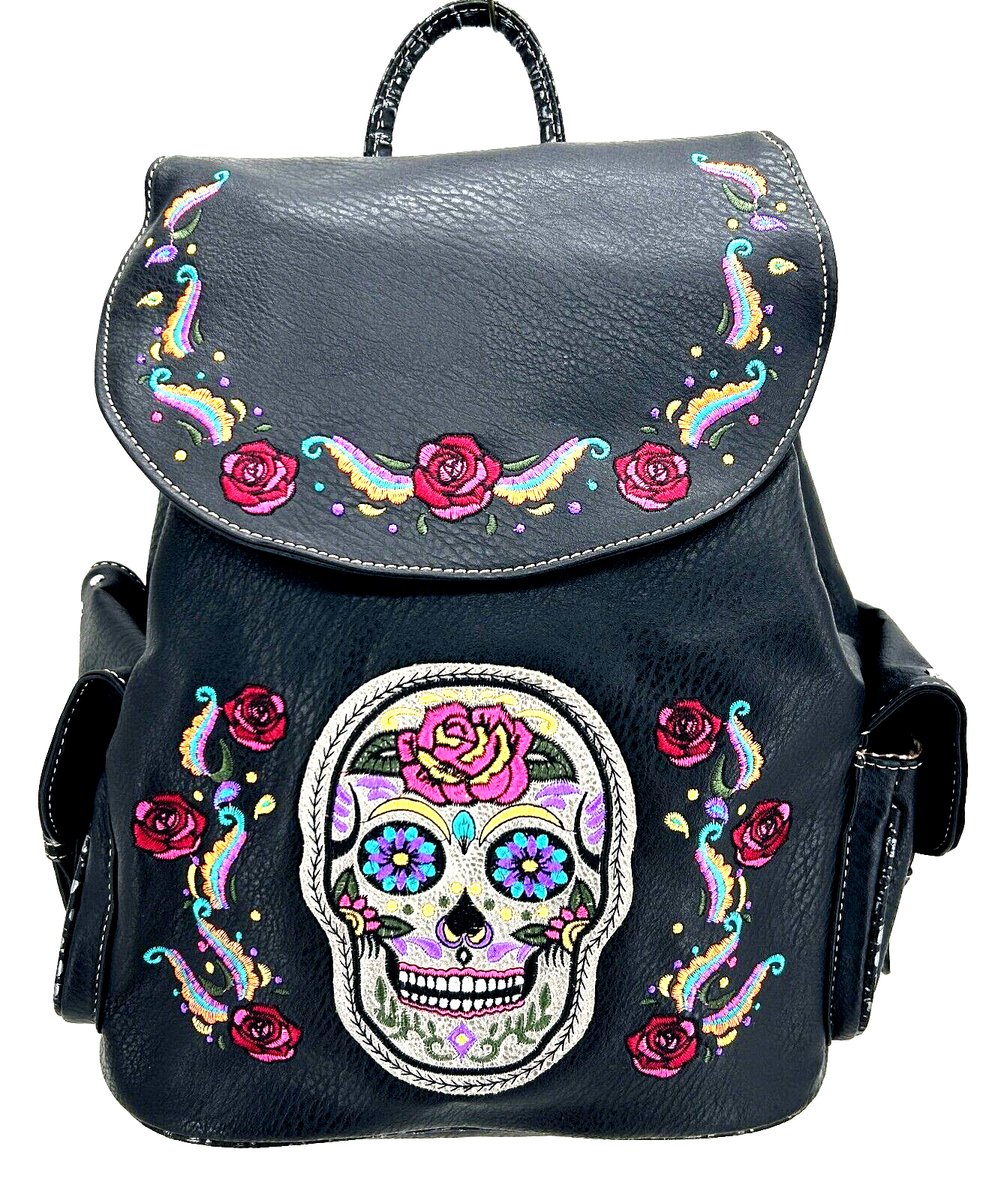 SUGAR SKULL DAY OF THE DEAD BLACK BACKPACK CONCEALED CARRY  display picture 3