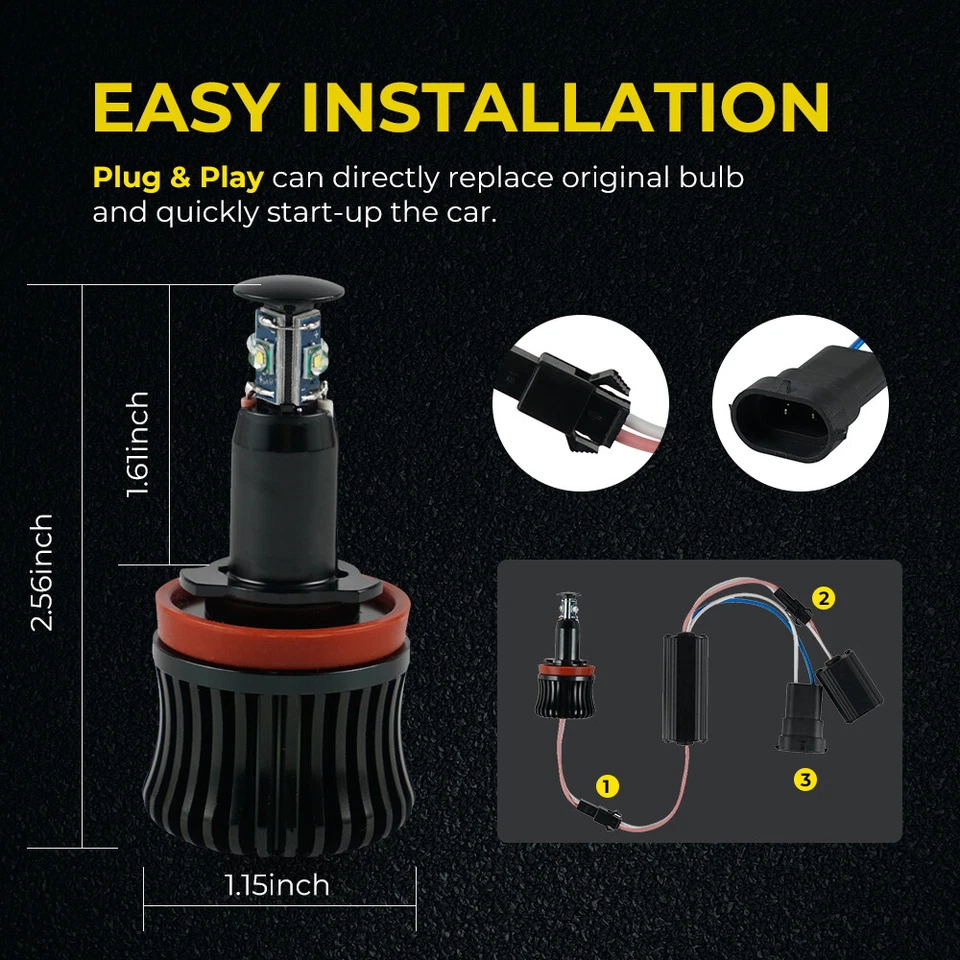 2x H8 LED Halo Angel Eyes Globes For BMW X5 E70 07-13 with Xenon Headlight White - Image 3 of 4