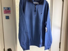 Nautica Mens Pullover Sweatshirt Size Large Blue 1/4 Zip Cotton Long Sleeve