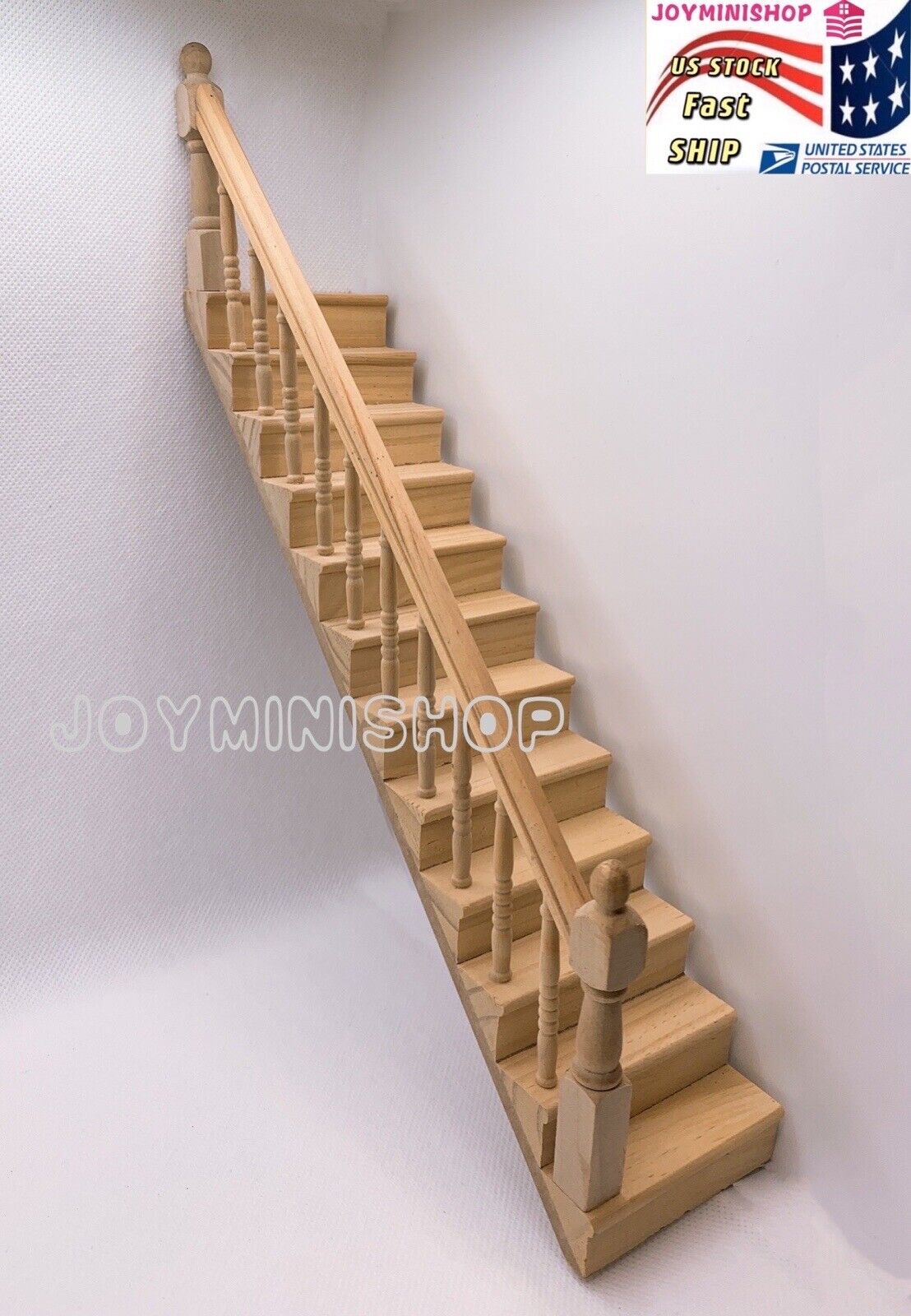 STEEP STAIRCASE w/ RAILING on RIGHT 1/12 scale miniature for 10 ceilings