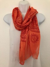 Om Hippie Yoga Meditation Prayer Cotton Scarf Orange Light Scarve Handmade Nepal