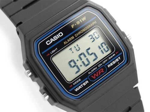 Soleado Beber agua asesino Casio F91W-1, 7 Year Battery Chronograph Watch, Black Resin Strap, Alarm  79767246280 | eBay