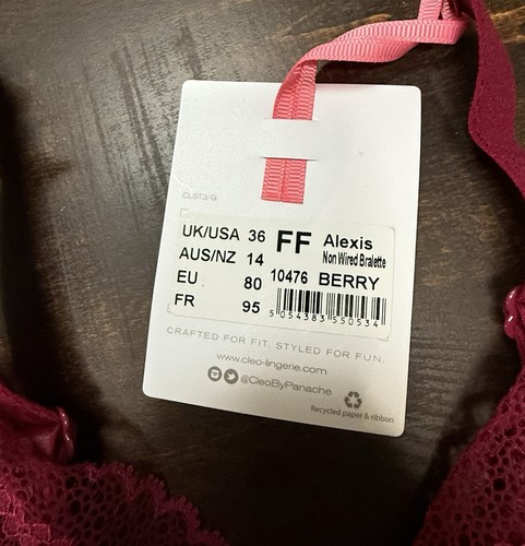 Cleo by Panache Alexis High Apex Non-Wired Bralette Berry 36FF NWT - Picture 7 of 7