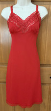 VTG 1950s Lorraine Red Nylon Full Slip NWOT Lace Trim Sz 34 S/M Pin-Up