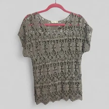 Solitaire by Ravi Khosla tiered grey boho crochet top size Medium retro chic