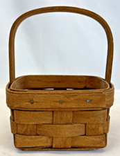 Vintage 1989 Longaberger Miniature Basket Small w/ Handle 5" x 5" x 3" Brown