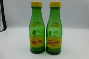Vintage Squirt Soda Green Glass Salt & Pepper Shakers - Switch to Squirt Boy C10