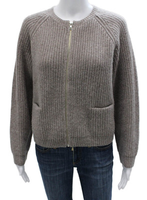 Almina Concept Womens Merino Wool Gray Cardigan Round Neck Long Sleeve Size L
