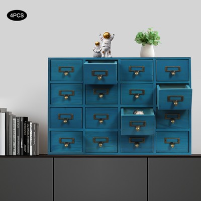 Tabletop Storage Cabinet Blue 64-Drawer Storage Box 4 PCS Drawer