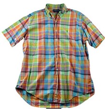 Ralph Lauren Men's Plaid Button Down Short Sleeve Shirt XL Multi Color hole 