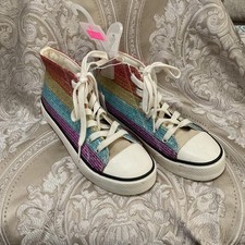 Rainbow Striped High-Top Sneakers