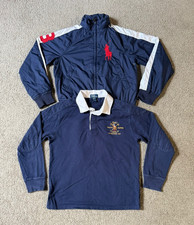 VTG Polo Ralph Lauren Navy Blue Embroidered Jacket  Polo Shirt - Youth Medium