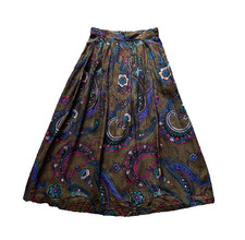 Vintage 90s Paisley Houndstooth Skirt Size 4 Multicolor Pleated Midi Boho Hippy