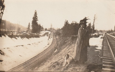 #ad #ad Vintage Postcard Photo Woman amp; her dog standing alongside railroad tracks $6.64