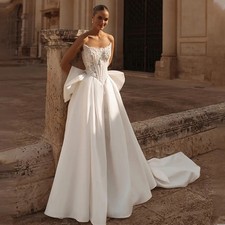 Scoop Neckline Lace Applique A Line Wedding Dresses Big Back Bow Custom