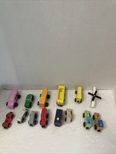 Wooden Toy Trains Engine Train Cars Helicopter Lot Of 14