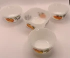 4 VTG Fire King Milk Glass Dessert Custard Bowls Hand Painted Peaches Grapes