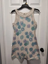 Fresh Produce Sleeveless Shift Dress Womens LARGE Teal Purple 100% Cotton Boho
