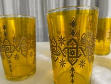 Vintage Moroccan Tea Glasses - Set of 6 - Yellow with Gold Intricate Design