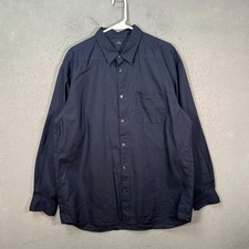 Muji Mens Sie Large Navy Blue Long-Sleeve Button-Down Shirt Hemp Blend
