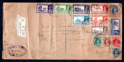 India - 1937 KGVI Definitives Part Set Registered First Day Cover