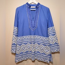 Tory Burch Zita baby blue with white contrast embroidered cotton tunic Size 6