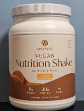 Live Pure Vegan Nutrition Shake Complete Meal Vanilla 14 Serving - New! Exp 3/27