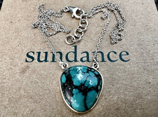 NEW $168 Sundance TURQUOISE Sterling Silver Pendant Adjustable Chain Necklace