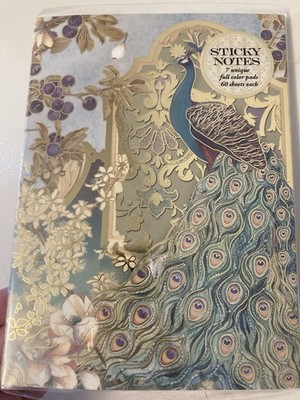 Punch Studio Peacock Embellished Sticky Notes 7 Color pads 60 Sheets - New