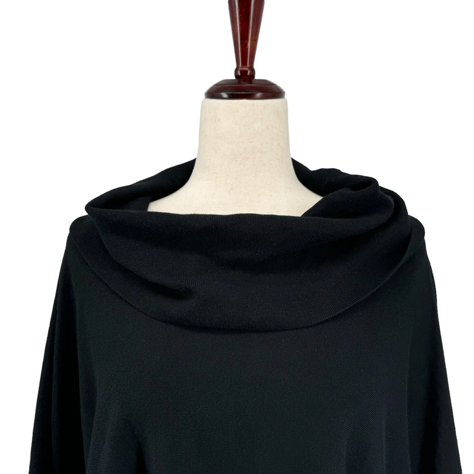 Charter Club Suéter Tejido Poncho L/XL Negro Profundo Capucha Cuello Pullover Calce Suelto Foto 4 de 4