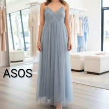Women's ASOS Blue Lace Tulle Maxi Dress Size 4 long floor length gown bridesmaid