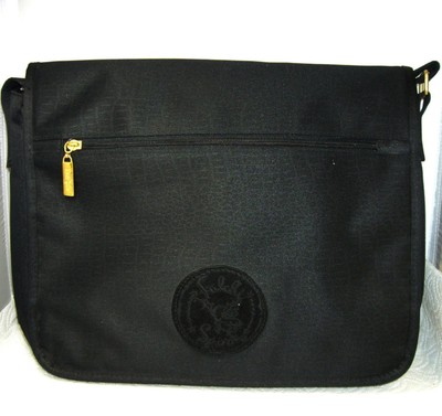 Carlos Falchi Sport Black Moc Croc Print Nylon Messenger Laptop Shoulder Bag