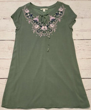 MI AMI Olive Green Dress Embroidered Boho Casual Comfortable Lined Women's Small