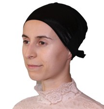 Muslim Women's Islamic Turkish Cap Firdevs Satin Hijab Bonnet Underscarf Black